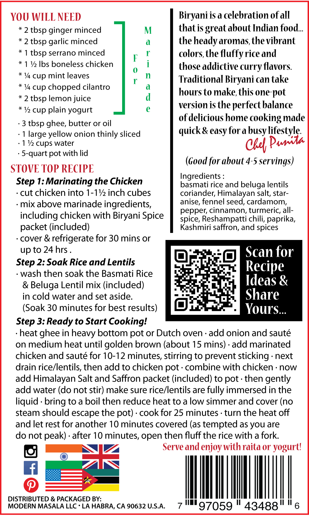 modern masala chicken biryani recipe card