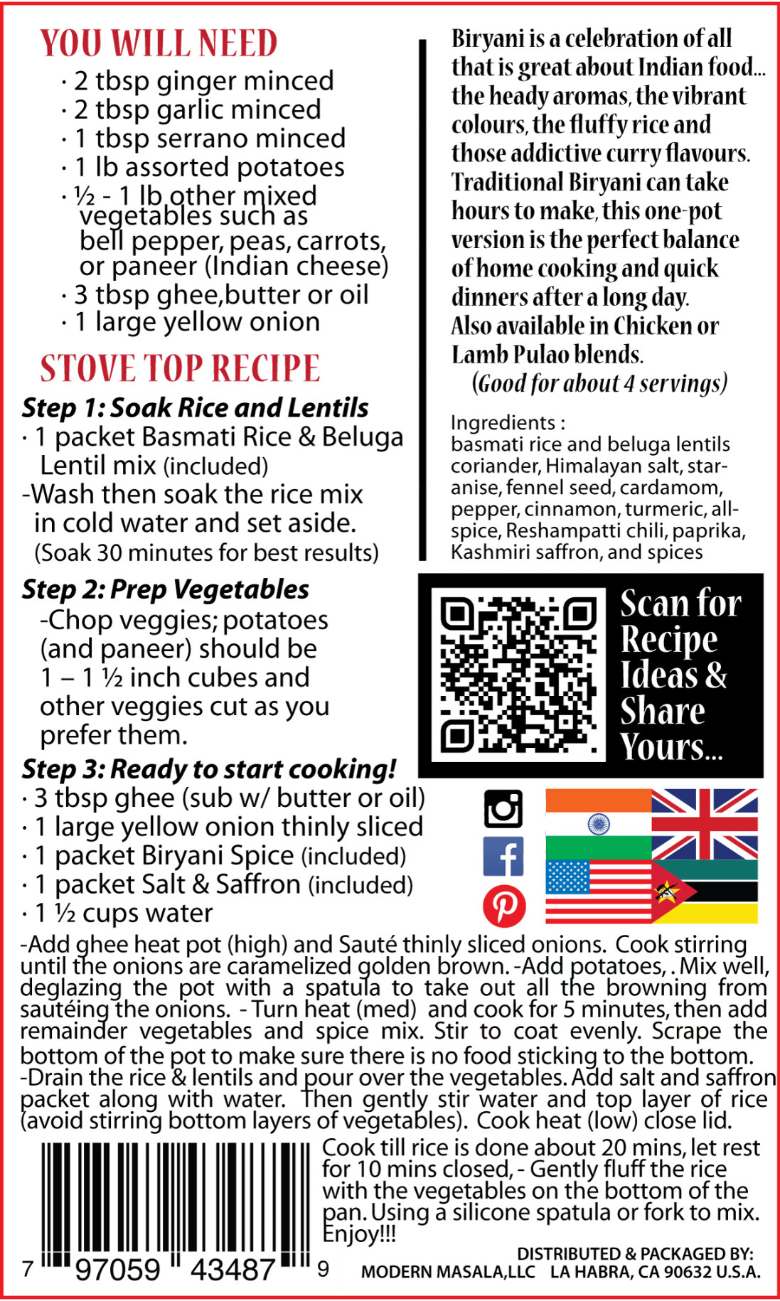 modern masala vegetable recipe card