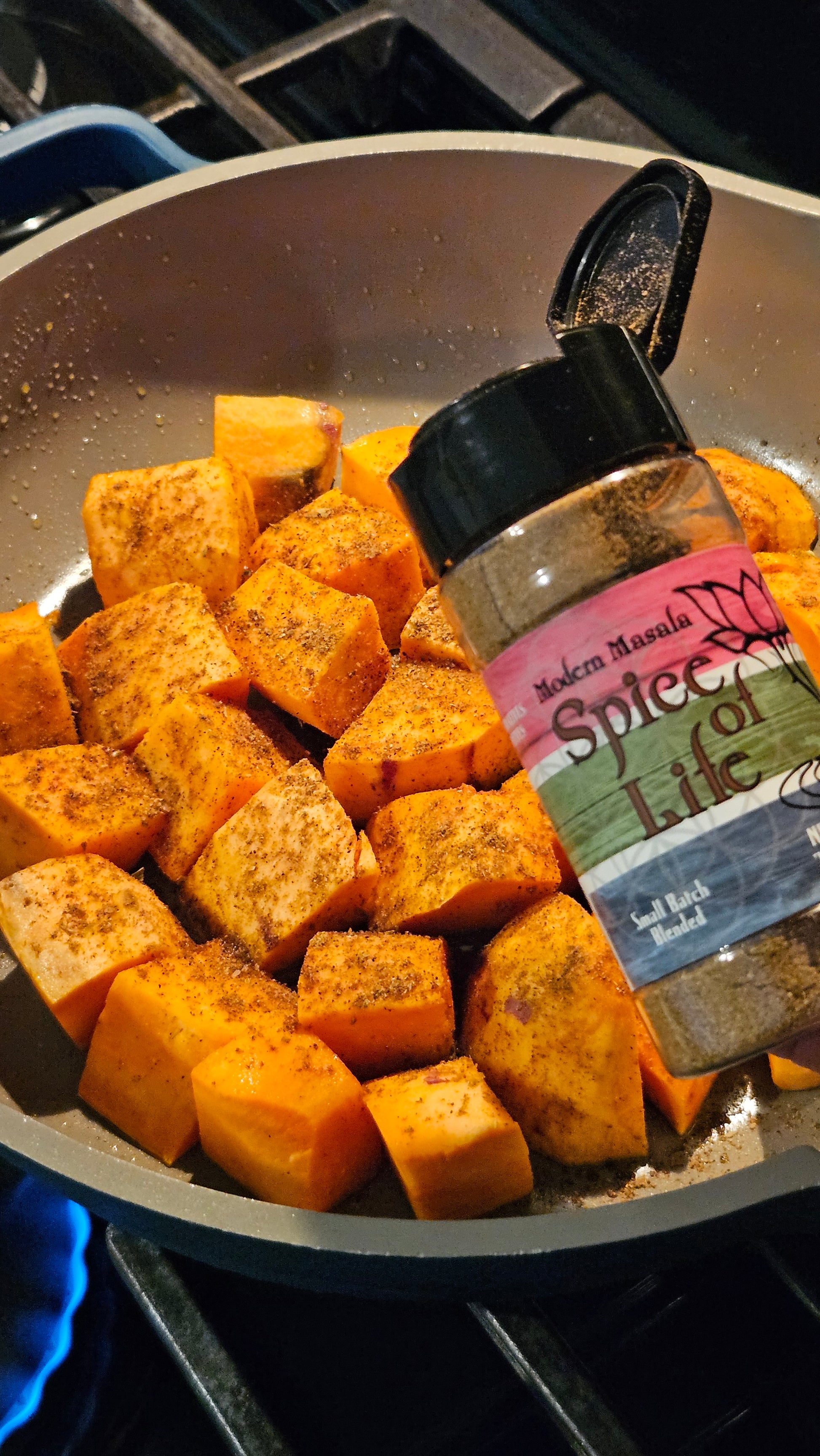 Sweet potatoes with modern masala spice of life seasoning image with bottle