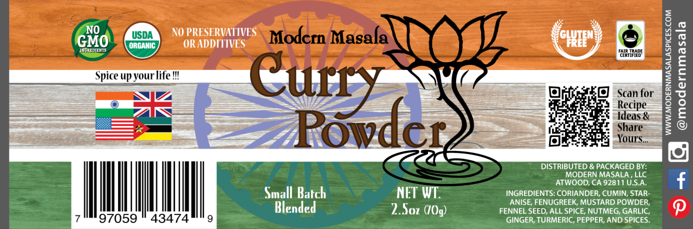 modern masala curry powder label 