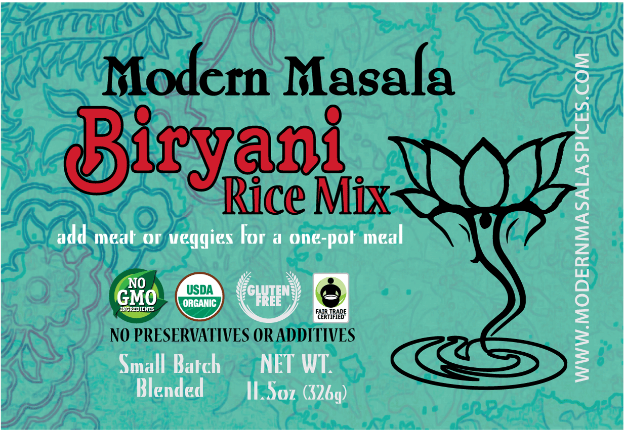 modern masala biryani rice mix label image