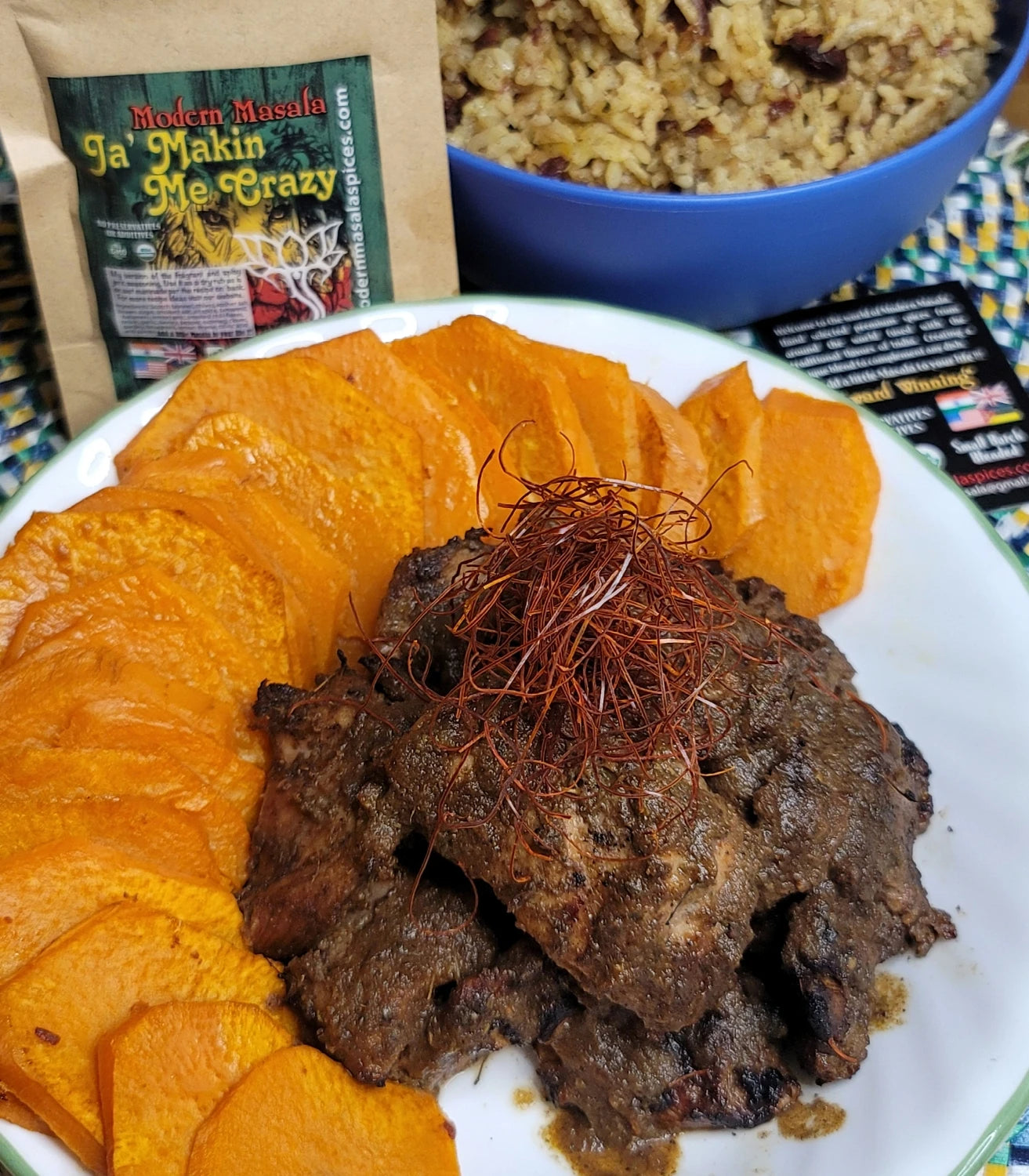 jerk chicken spice blend cooked and plated