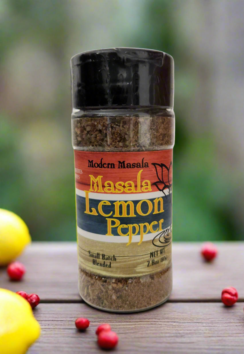 modern masala lemon pepper spice blend bottle image 